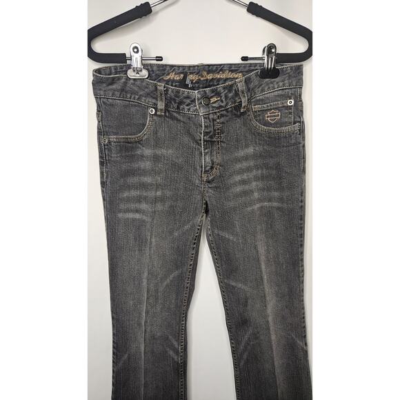 Vintage Harley-Davidson Women's Gray Wash Denim Jeans Sz 4 Bootcut Leg Biker - Picture 2 of 11